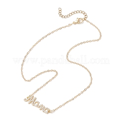 Halsketten mit Anhänger aus Messing mit Mikropflaster und klarem Zirkonia-Anhänger mit Wort „Mama“ für Damen&nbsp;NJEW-TA00193