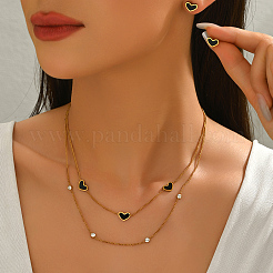 Koreanischen stil edelstahl shell herz doppel schicht halskette & stud ohrringe sets&nbsp;ZA8434