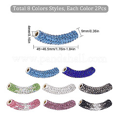 16 Stück 8 Stil Messing Strass & Polymer Clay Strass gebogene Röhrenperlen&nbsp;RB-SC0001-07