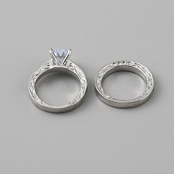 2pcs 2 anelli di barretta del cuore di zirconia cubica di stile&nbsp;RJEW-WH0016-02P-03