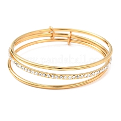 Bracciali rigidi da donna a triplo strato in acciaio inossidabile 304 con micro pavé di zirconi cubici.&nbsp;BJEW-K271-03G