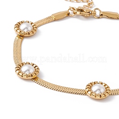 Kunststoff-Perlenblumen-Perlenarmband mit Fischgrätenmuster&nbsp;BJEW-G656-04G