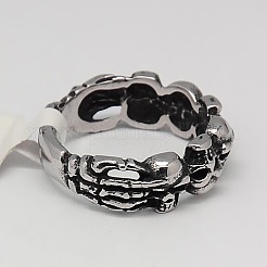 Personalisierte retro männer halloween schmuck 304 edelstahl schädel ringe&nbsp;RJEW-F006-334