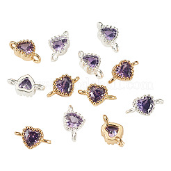 12 Stück 2 Farben Messing Pavé Zirkonia Herz Glieder Verbinder Charms&nbsp;KK-TA0003-48E