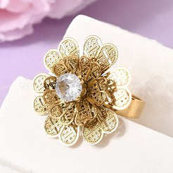Verstellbare Manschettenringe aus Edelstahl 201 mit Pavé-Fassung und einzelnen Zirkonia für Damen&nbsp;RJEW-K318-02L-G