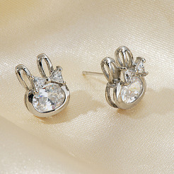 Mini boucles d'oreilles à tige en laiton en forme de lapin&nbsp;ZL6900