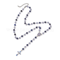Handgefertigte Rosenkranzperlenketten aus blau-weißem Porzellan und gefärbtem&nbsp;NJEW-JN05750