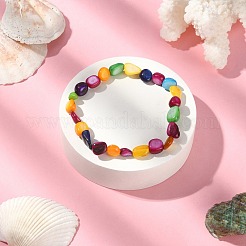 Pulsera elástica con cuentas de pepita de concha natural teñida para mujer&nbsp;BJEW-JB09383-01