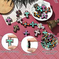 20 pièces 10 styles croix avec perles focales en silicone fleur&nbsp;SIL-CJ0002-38