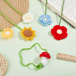 6 stücke 6 arten blume & pilz & blatt handarbeit gewebt wollgarn lesezeichen&nbsp;HJEW-HY0001-19