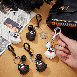 12 stücke 2 farben halloween thema niedlichen cartoon pvc geist anhänger schlüsselbund mit glocke charme&nbsp;KEYC-CP0001-15