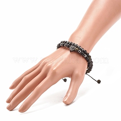 2pcs 2 bracelets de perles tressées en obsidienne naturelle et hématite synthétique serties de léopard en zircone cubique&nbsp;BJEW-JB08119-02