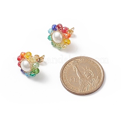 Orecchini a bottone sole con perle di conchiglia e perline di vetro&nbsp;EJEW-TA00136