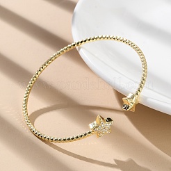 Bracelet manchette ouvert en zircone cubique transparente&nbsp;BJEW-G737-01G-04