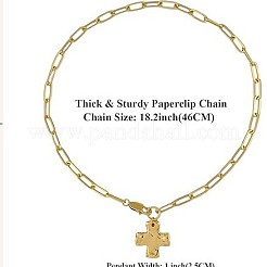 Colliers avec pendentif en forme de croix texturée en laiton et chaîne trombone pour femmes et hommes&nbsp;FS-WGF368A-01