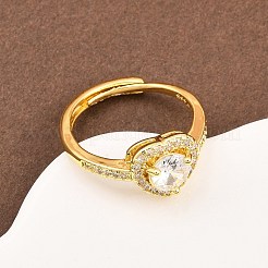 Bagues réglables en laiton avec micro pavé de zircones cubiques pour femmes&nbsp;RJEW-Z113-31G