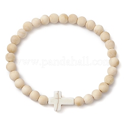 Braccialetti elastici con perline di legno naturale per le donne&nbsp;BJEW-JB11338-01