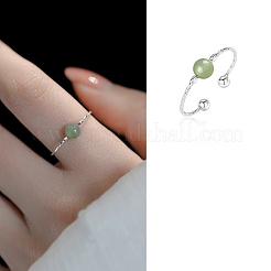 925 Manschettenring aus Sterlingsilber und runder natürlicher Hetian-Jade&nbsp;FS-WGB5859-01