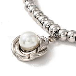 Bracciale con ciondolo a forma di nodo intrecciato in acciaio inossidabile 201 con perle di plastica e perline rotonde per donna&nbsp;BJEW-B057-01P