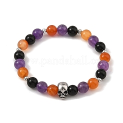 Braccialetti elasticizzati rotondi con perline di onice nero naturale (tinto e riscaldato)&nbsp;BJEW-TA00767