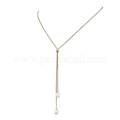 Verstellbare Lariat-Halskette mit Anhänger aus Naturperlen und Reiskorn&nbsp;NJEW-JN05948