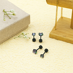12 stücke 3 arten 304 edelstahl flache runde stud ohrringe&nbsp;EJEW-GO0002-22