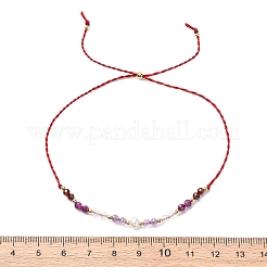 Bracelets tressés en perles rondes à facettes en améthyste naturelle et cristal de quartz&nbsp;BJEW-F493-09G-05