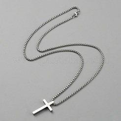 Collana con ciondolo a croce in acciaio inossidabile con catene a scatola&nbsp;NJEW-WH0016-48P