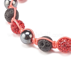 Bracelet de perles tressées en hématite synthétique et pierre de lave naturelle avec boule de disque en strass&nbsp;BJEW-JB07895