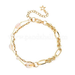 Pulseras de cadena de eslabones de latón y cadenas texturizadas de acero inoxidable 304 para mujer&nbsp;BJEW-JB12481-02