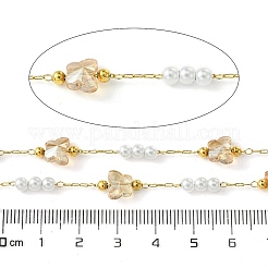 Cadenas de eslabones de vidrio con forma de mariposa y perlas de plástico ABS y acero inoxidable 304 con revestimiento iónico (IP) de 10 m&nbsp;CHS-G035-04G-04