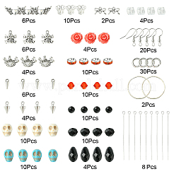 Kit per creare orecchini fai da te con teschio gotico e rosa con turchese sintetico&nbsp;DIY-YW0009-96