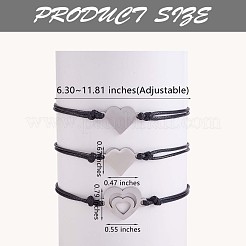 Ensemble de bracelets à maillons en forme de cœur en acier inoxydable 430 de 3 styles&nbsp;JB727A
