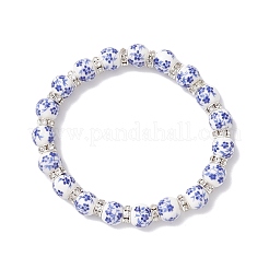 Bracelets extensibles en perles de céramique et porcelaine à imprimé floral pour femmes&nbsp;BJEW-JB12375-01