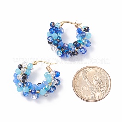 Aretes de aro trenzados con cuentas de vidrio&nbsp;EJEW-JE04896