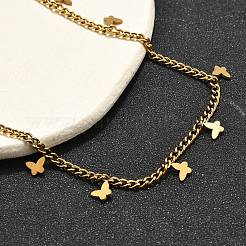 Collane a catena intrecciata in acciaio inossidabile 304 con ciondolo a farfalla&nbsp;NJEW-R023-06G