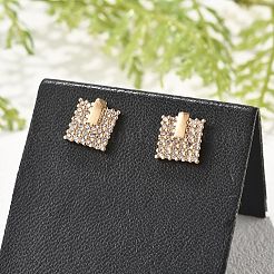 Orecchini a bottone quadrati in ottone micro pavé con zirconi cubici trasparenti per donna&nbsp;EJEW-G428-12G-02