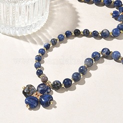 Colliers ronds à perles avec pendentif trèfle en sodalite naturelle et fermoirs en forme de cœur pour la Saint-Patrick&nbsp;NJEW-G202-02G-05