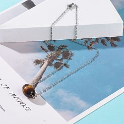 Collana con ciondolo a barilotto in pietra preziosa naturale con catene in acciaio inossidabile 304 per donna&nbsp;NJEW-JN03852-03