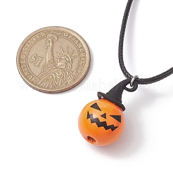 Collane con ciondolo zucca in legno a tema halloween&nbsp;NJEW-JN04847