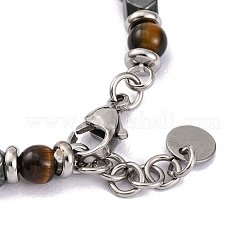 Armband aus runden Perlen aus natürlichem Tigerauge und synthetischem Hämatit&nbsp;BJEW-P339-02P-03