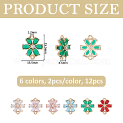 12 pz. 6 colori ottone pavé zirconia cubica e vetro fiore maglie connettore charms&nbsp;KK-FH0008-41