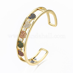 Latón micro allanar brazaletes de puño de óxido de circonio cúbico&nbsp;BJEW-T018-13G-NF