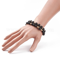 Ensemble de bracelets extensibles en pierre de lave naturelle et bois et hématite synthétique 2 pièces 2 styles&nbsp;BJEW-JB08417