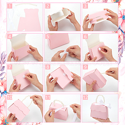 Caja de regalo de papel trapezoidal con asas de plástico de imitación de perlas.&nbsp;CON-WH0092-65B