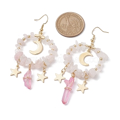 Orecchini pendenti con anello in quarzo rosa naturale e perline di cristallo di quarzo colorato&nbsp;EJEW-TA00357-03