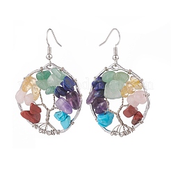 Anello intrecciato con pietre preziose miste naturali e sintetiche con orecchini pendenti albero della vita&nbsp;EJEW-JE04881-01