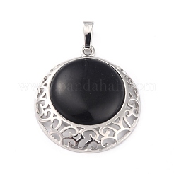 Colgantes de obsidiana natural con fornituras huecas de latón platino&nbsp;G-P448-A12-P