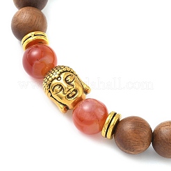 Stretch-Armbänder aus natürlichem gestreiftem Achat und runden Holzperlen für Männer und Frauen&nbsp;BJEW-JB12356-01