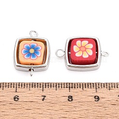 Quadrat aus Polymerclay mit Blumenperlen und CCB-Kunststoff-Quadratrahmen-Verbindern&nbsp;CLAY-T022-31M